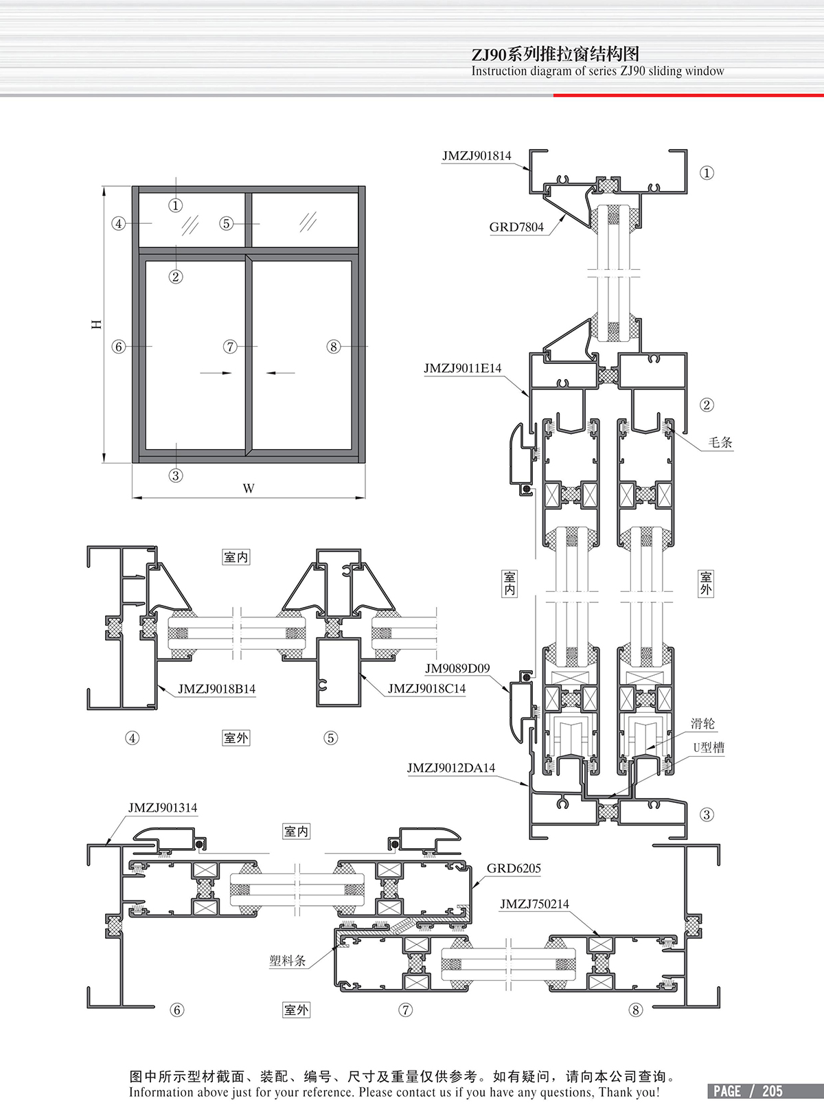 ZJ90系列推拉窗结构图