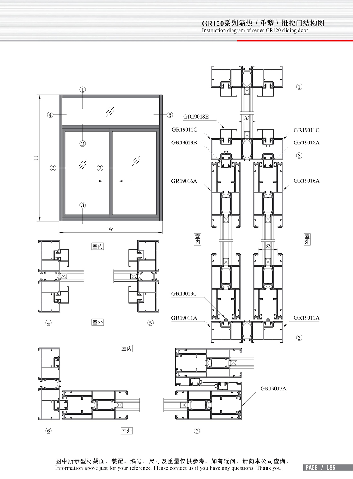 GR120系列隔热（重型）推拉门结构图