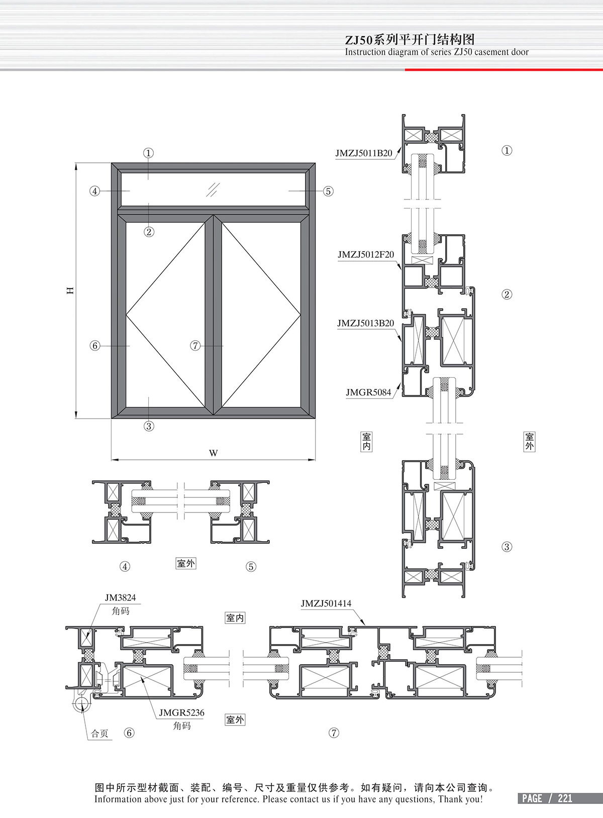 ZJ50系列平开门结构图