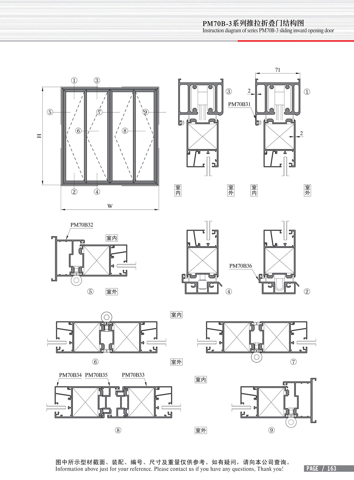 PM70B-3系列推拉折叠门结构图