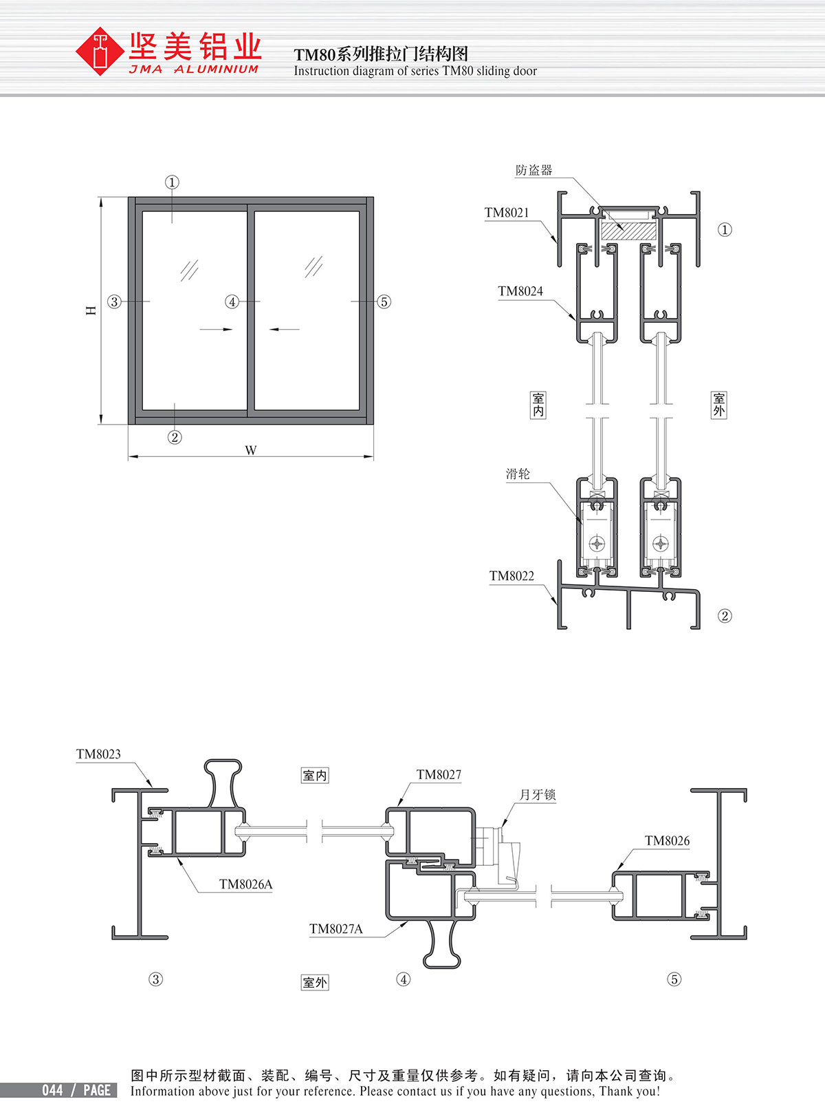 TM80系列推拉门结构图