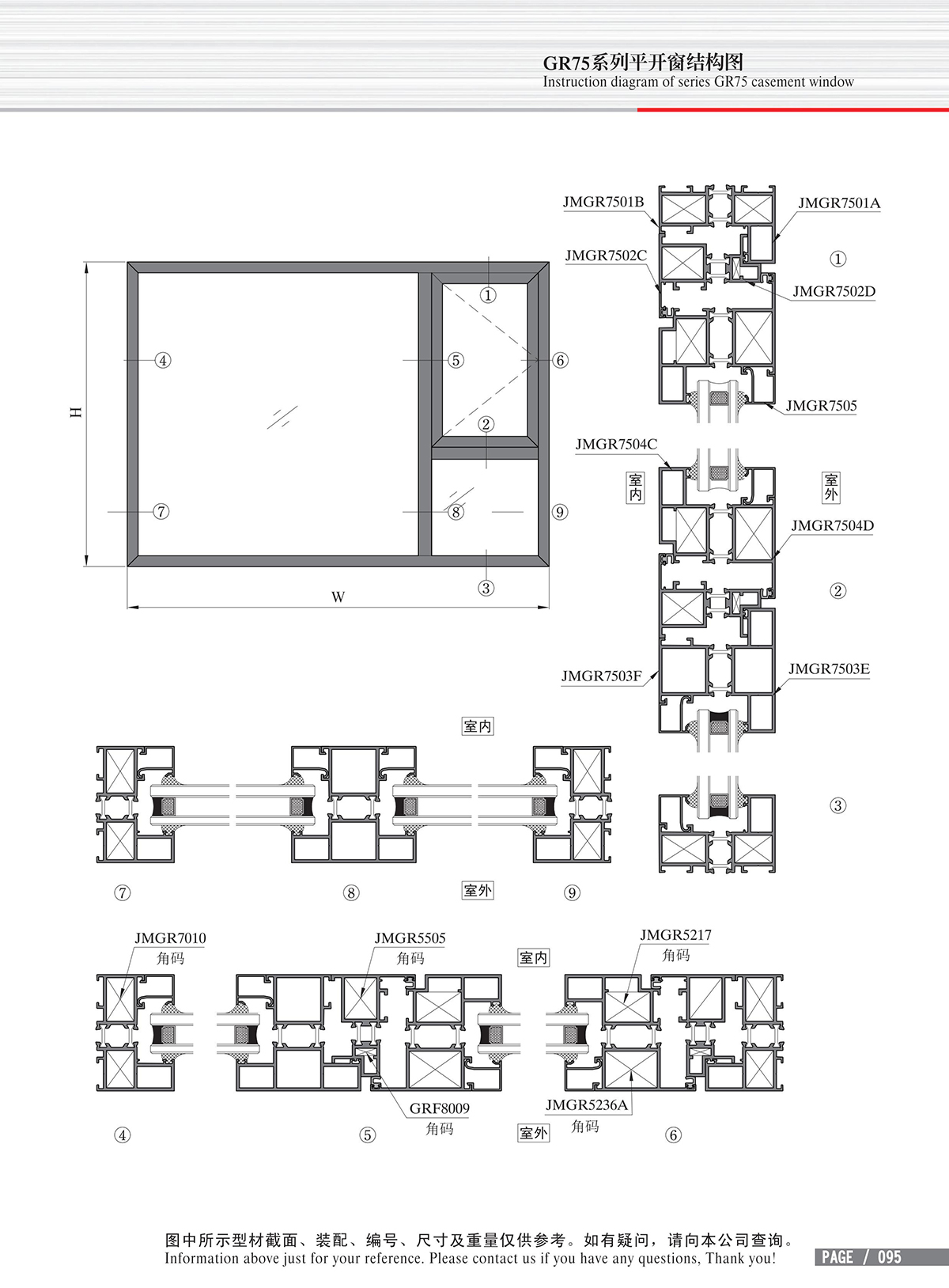 GR75系列平开窗结构图