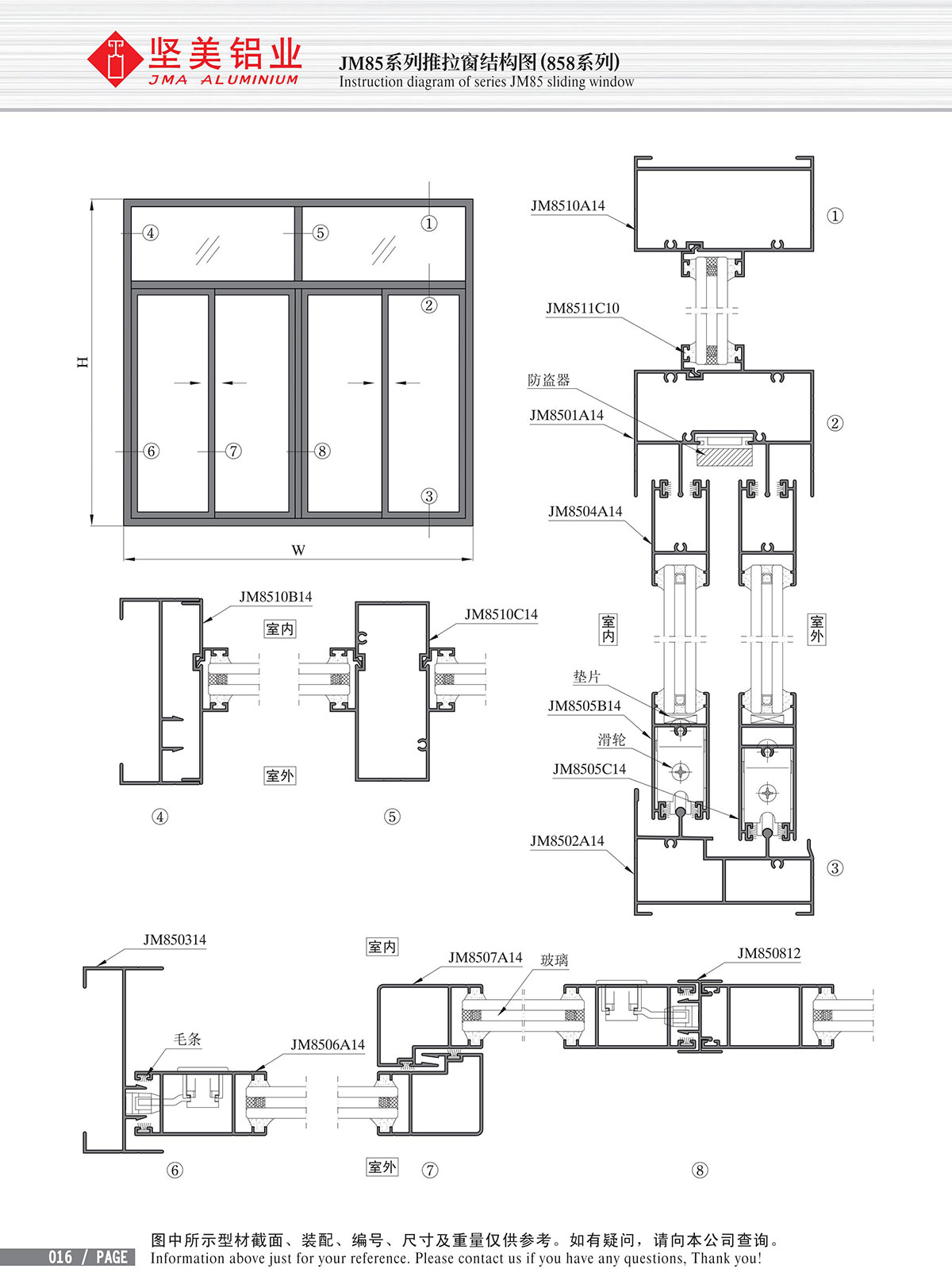 JM85系列推拉窗结构图（858系列）