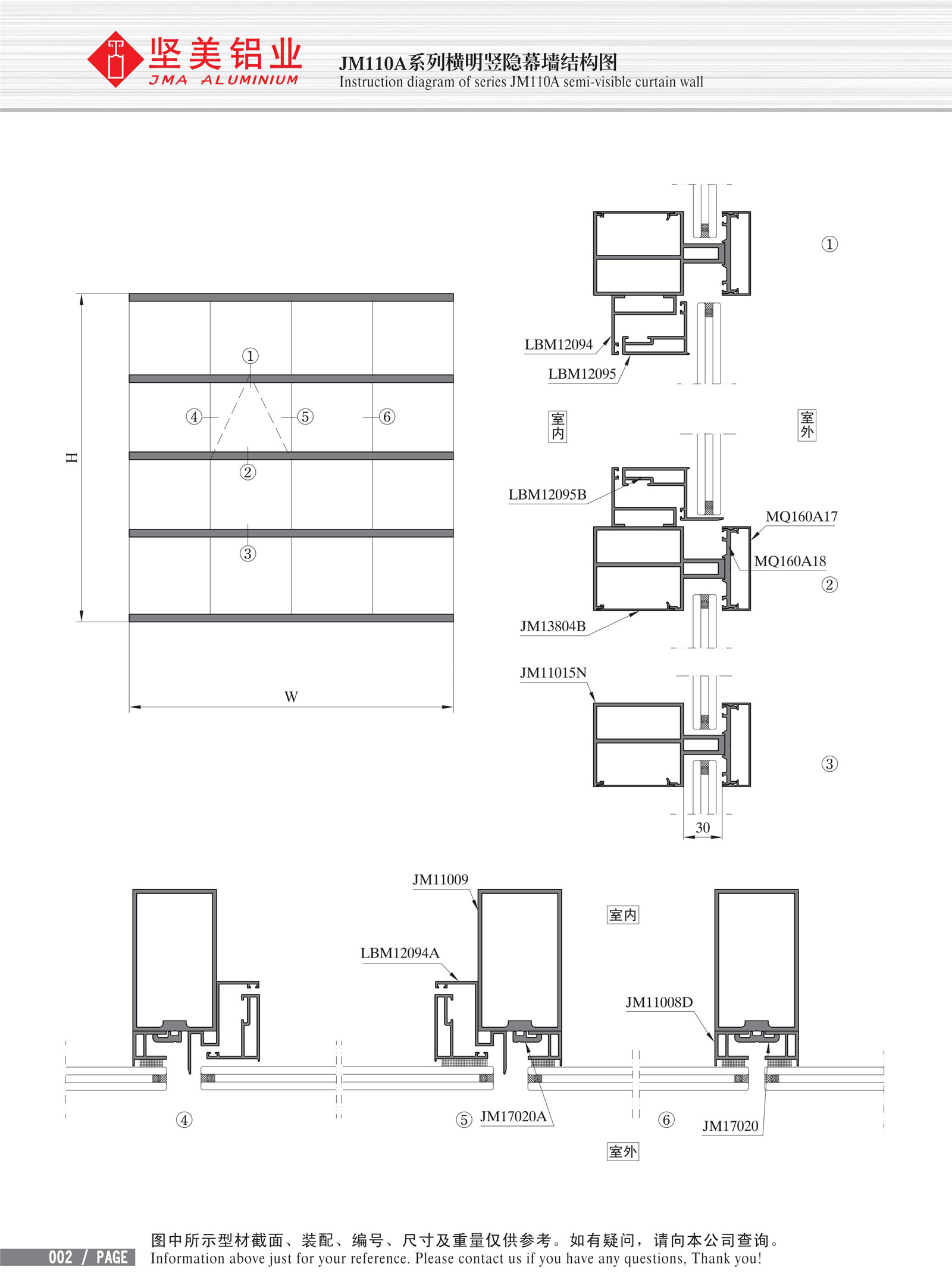 JM110A系列横明竖隐幕墙结构图