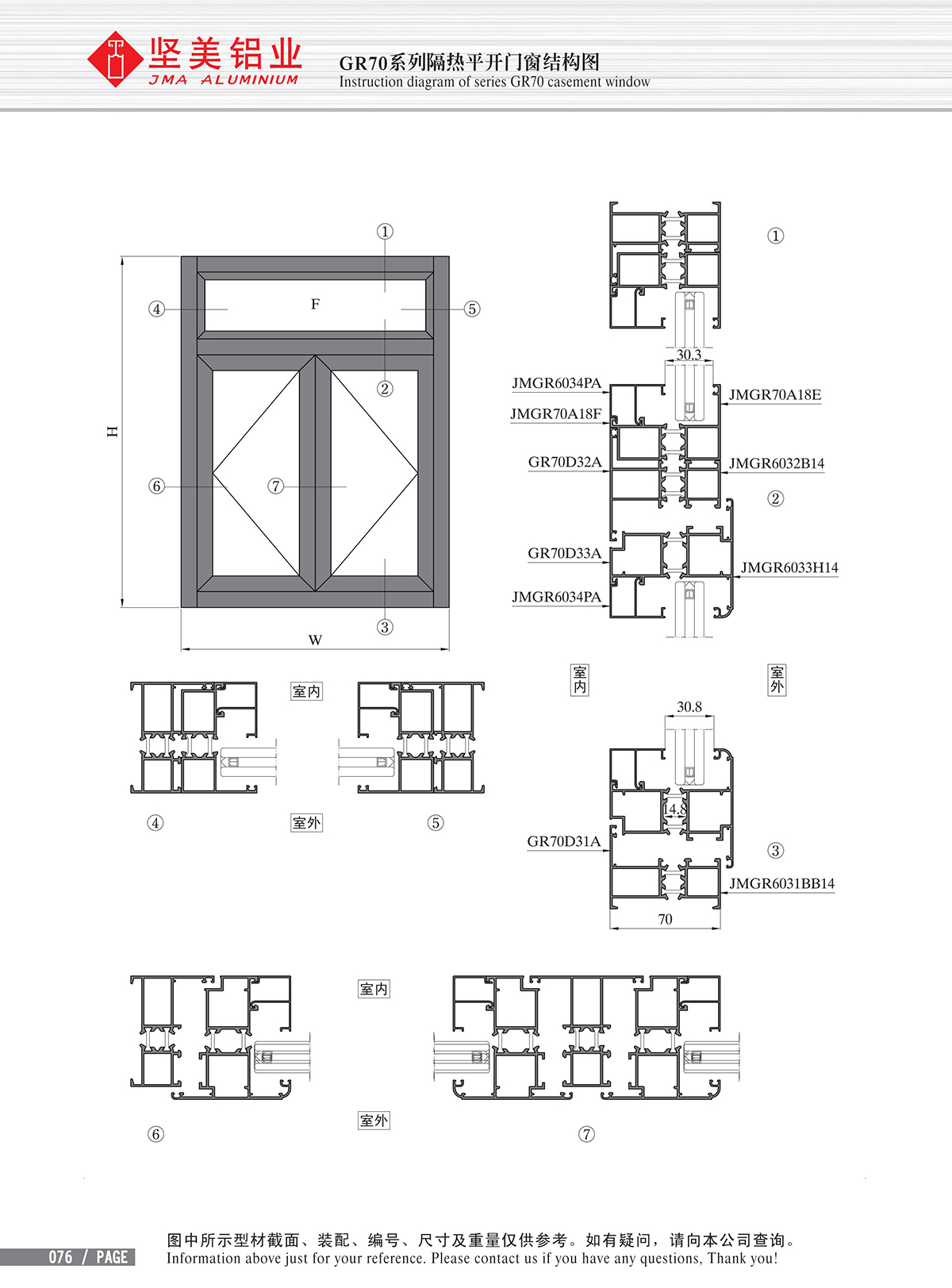 GR70系列隔热平开门窗结构图-2